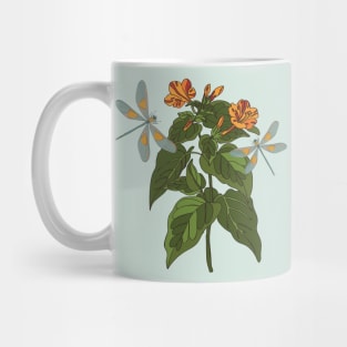 botanical illustration of a plant and a dragonfly Mug